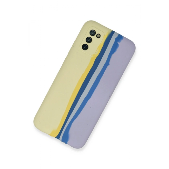 Mey İthalat®  Samsung Galaxy A03S Kılıf Ebruli Lansman Silikon - Sarı-Lila