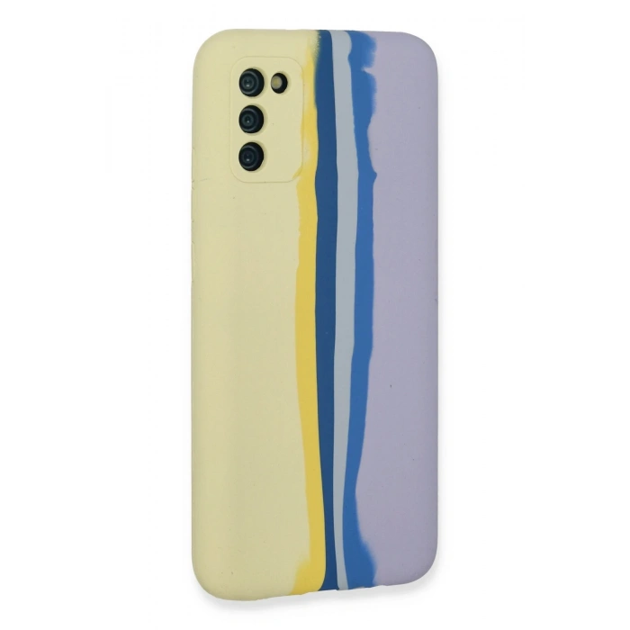 Mey İthalat®  Samsung Galaxy A03S Kılıf Ebruli Lansman Silikon - Sarı-Lila