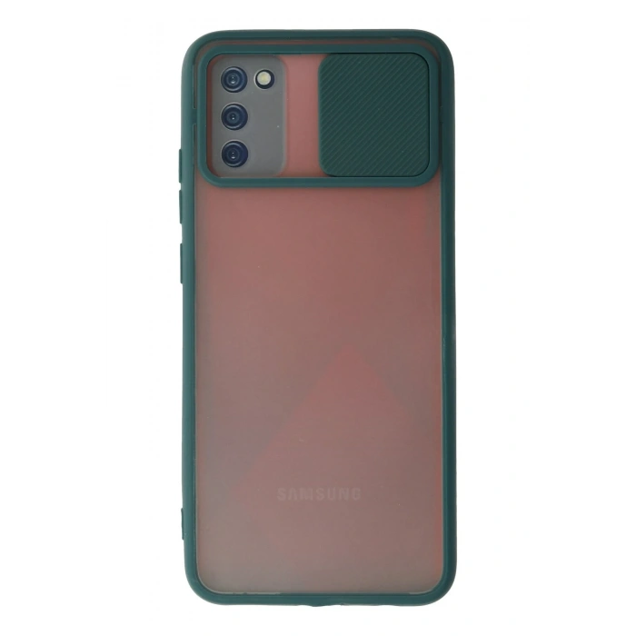 Mey İthalat®  Samsung Galaxy A03S Kılıf Palm Buzlu Kamera Sürgülü Silikon - Yeşil
