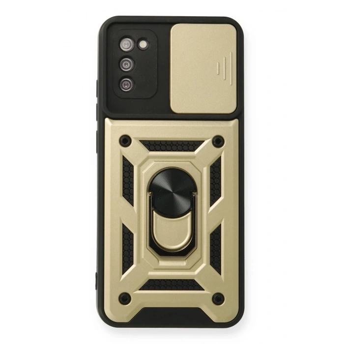 Mey İthalat®  Samsung Galaxy A03S Kılıf Pars Lens Yüzüklü Silikon - Gold