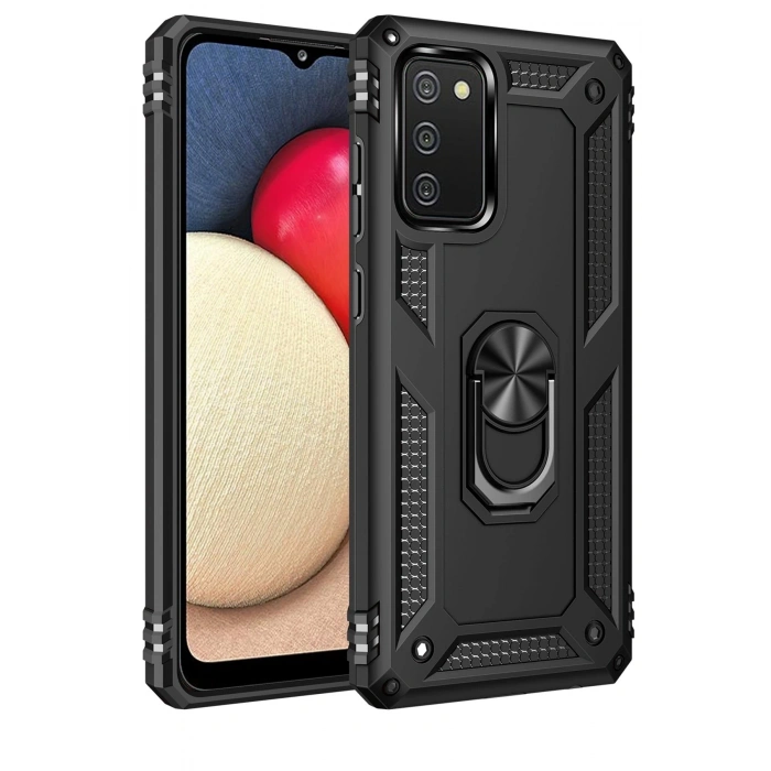 Mey İthalat®  Samsung Galaxy A03S Kılıf Sofya Yüzüklü Silikon Kapak - Siyah
