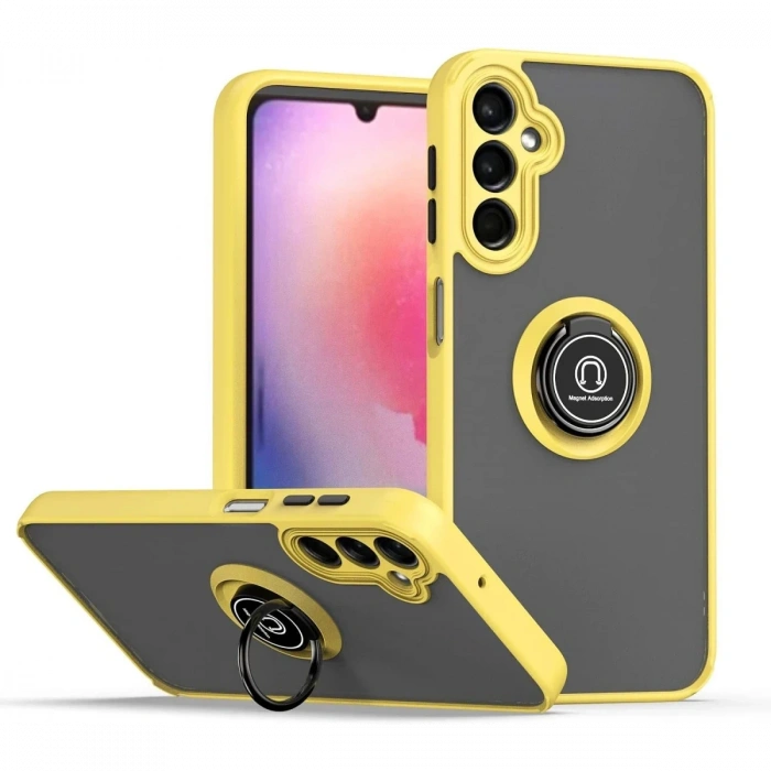 Mey İthalat®  Samsung Galaxy A05S Kılıf Montreal Yüzüklü Silikon Kapak - Sarı