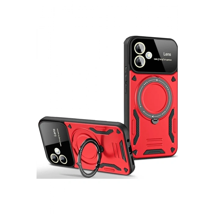 Mey İthalat®  Samsung Galaxy A06 Kılıf Joy Lens Standlı Kapak - Kırmızı