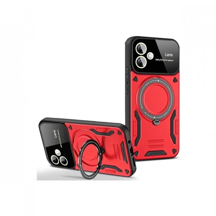 Mey İthalat®  Samsung Galaxy A06 Kılıf Joy Lens Standlı Kapak - Kırmızı