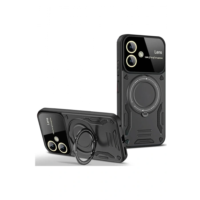 Mey İthalat®  Samsung Galaxy A06 Kılıf Joy Lens Standlı Kapak - Siyah