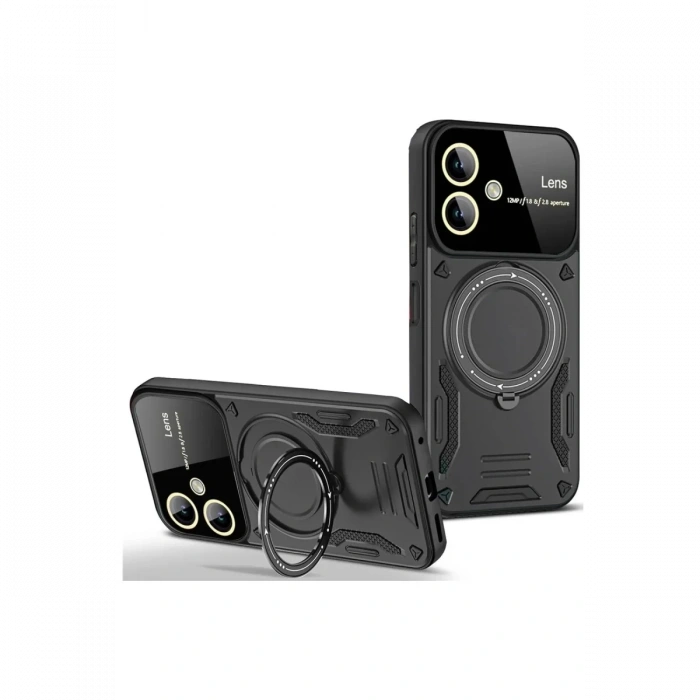 Mey İthalat®  Samsung Galaxy A06 Kılıf Joy Lens Standlı Kapak - Siyah