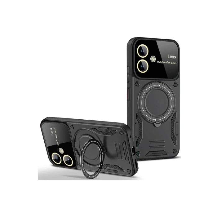 Mey İthalat®  Samsung Galaxy A06 Kılıf Joy Lens Standlı Kapak - Siyah