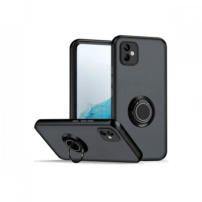 Mey İthalat®  Samsung Galaxy A06 Kılıf Montreal Yüzüklü Silikon Kapak - Siyah