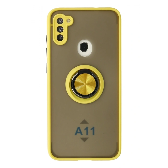 Mey İthalat®  Samsung Galaxy A11 Kılıf Montreal Yüzüklü Silikon Kapak - Sarı