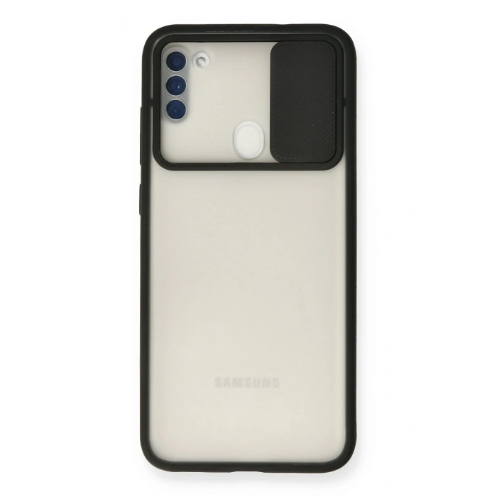 Mey İthalat®  Samsung Galaxy A11 Kılıf Palm Buzlu Kamera Sürgülü Silikon - Siyah
