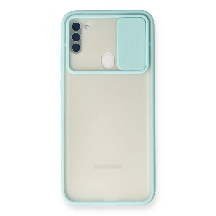 Mey İthalat®  Samsung Galaxy A11 Kılıf Palm Buzlu Kamera Sürgülü Silikon - Turkuaz