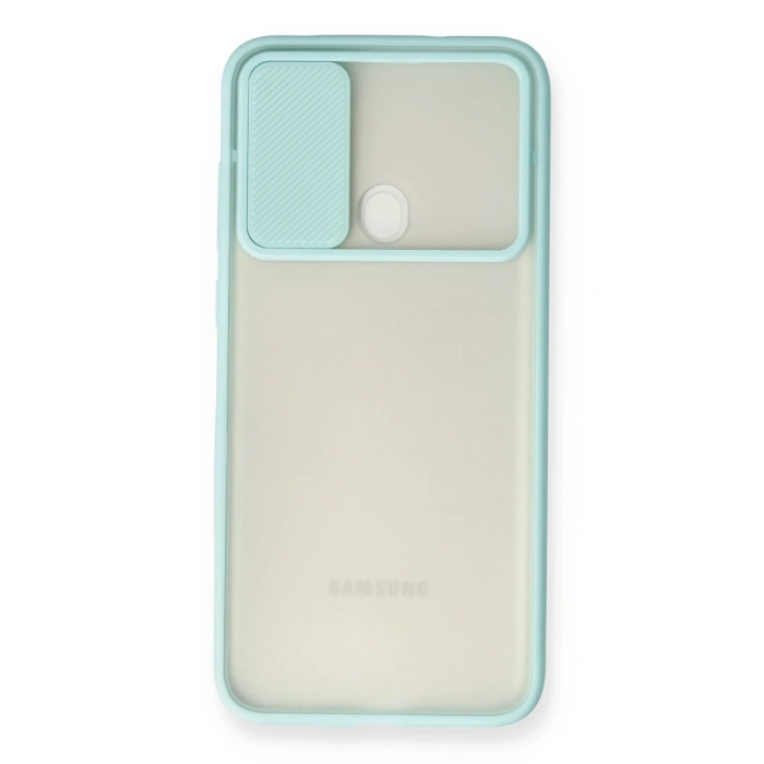 Mey İthalat®  Samsung Galaxy A11 Kılıf Palm Buzlu Kamera Sürgülü Silikon - Turkuaz