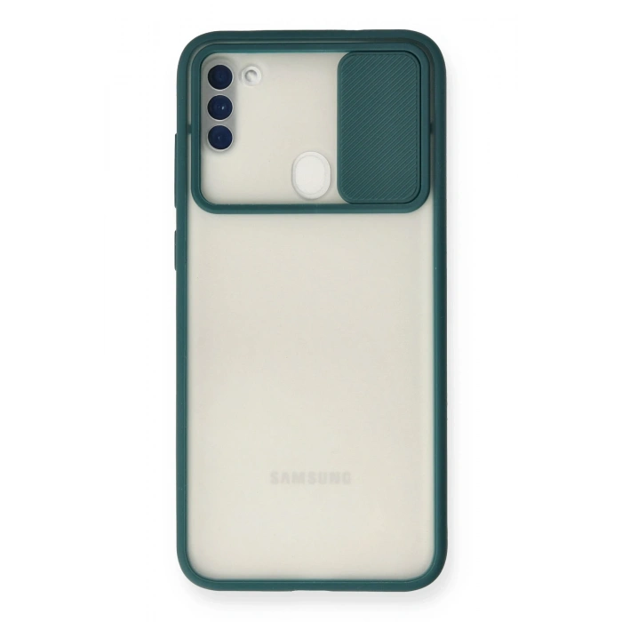 Mey İthalat®  Samsung Galaxy A11 Kılıf Palm Buzlu Kamera Sürgülü Silikon - Yeşil
