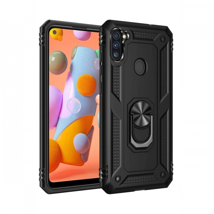 Mey İthalat®  Samsung Galaxy A11 Kılıf Sofya Yüzüklü Silikon Kapak - Siyah