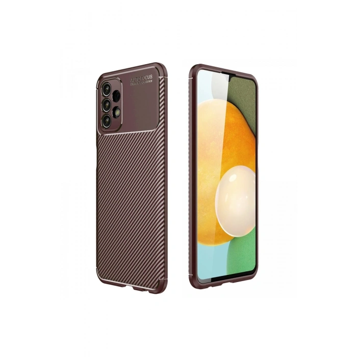 Mey İthalat®  Samsung Galaxy A13 4G Kılıf Auto Focus Karbon Kapak - Kahverengi