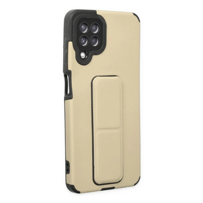Mey İthalat®  Samsung Galaxy A22 Kılıf Mega Standlı Silikon - Gold