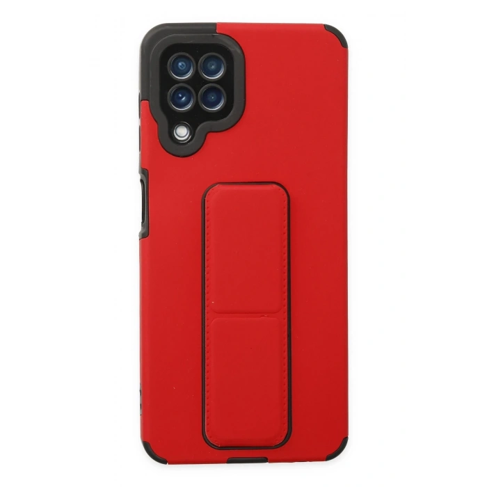 Mey İthalat®  Samsung Galaxy A22 Kılıf Mega Standlı Silikon - Kırmızı
