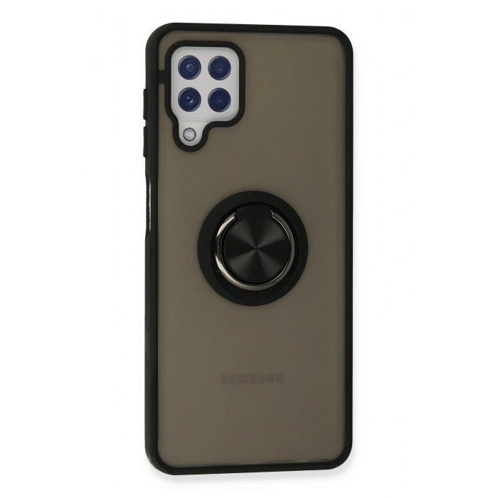 Mey İthalat®  Samsung Galaxy A22 Kılıf Montreal Yüzüklü Silikon Kapak - Siyah