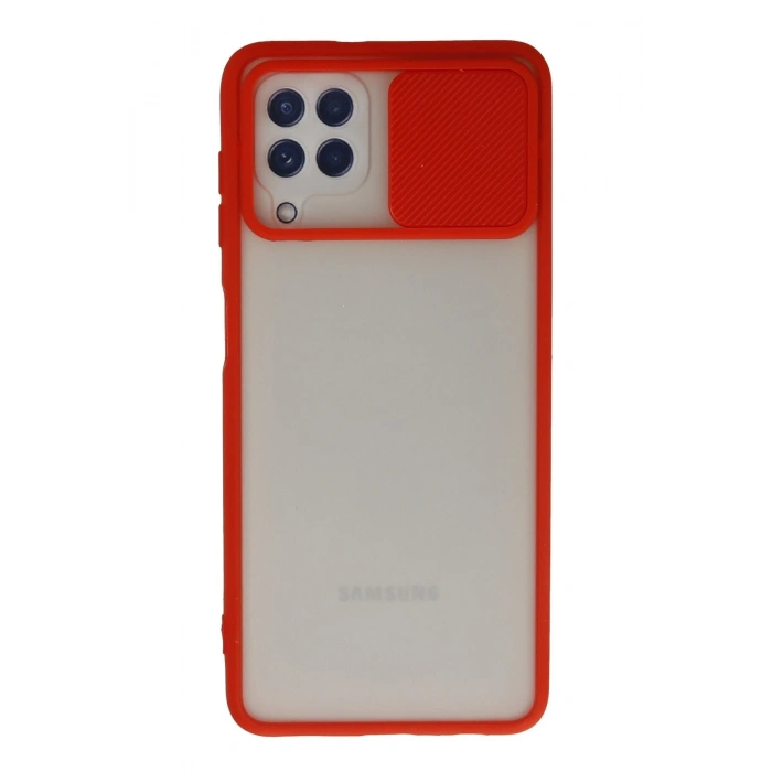 Mey İthalat®  Samsung Galaxy A22 Kılıf Palm Buzlu Kamera Sürgülü Silikon - Kırmızı