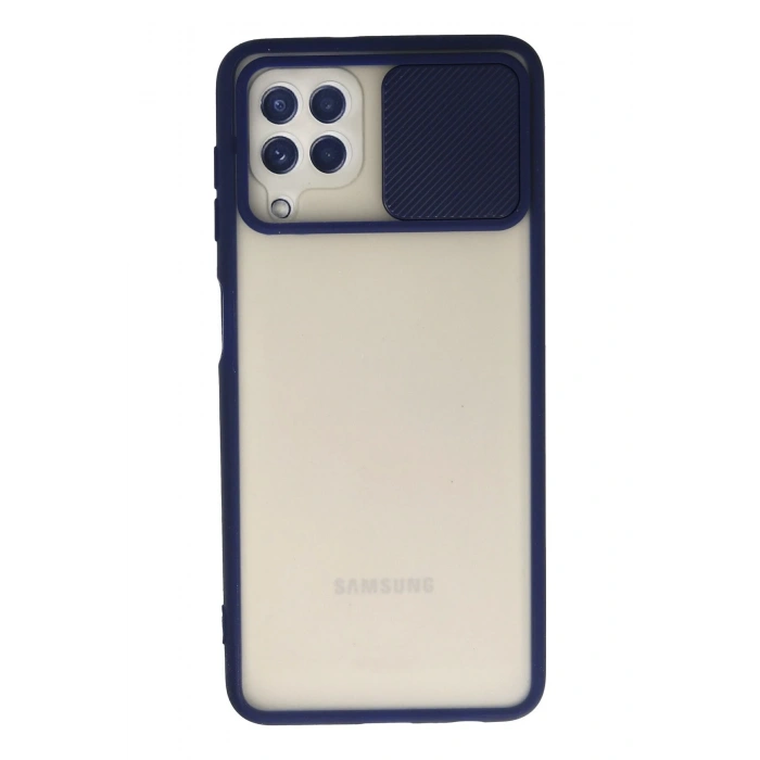 Mey İthalat®  Samsung Galaxy A22 Kılıf Palm Buzlu Kamera Sürgülü Silikon - Lacivert