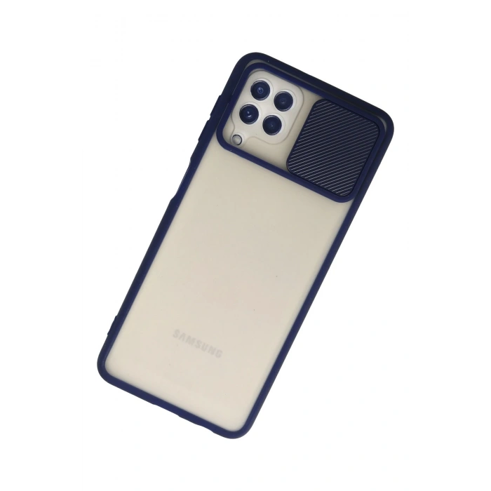 Mey İthalat®  Samsung Galaxy A22 Kılıf Palm Buzlu Kamera Sürgülü Silikon - Lacivert