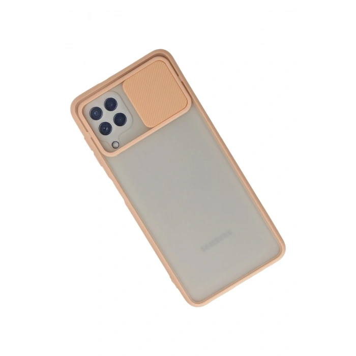 Mey İthalat®  Samsung Galaxy A22 Kılıf Palm Buzlu Kamera Sürgülü Silikon - Pembe