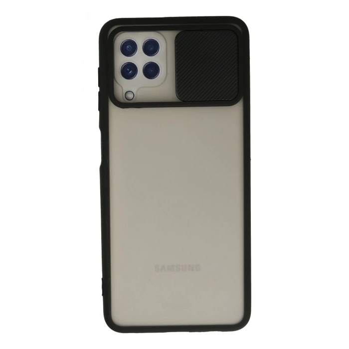 Mey İthalat®  Samsung Galaxy A22 Kılıf Palm Buzlu Kamera Sürgülü Silikon - Siyah
