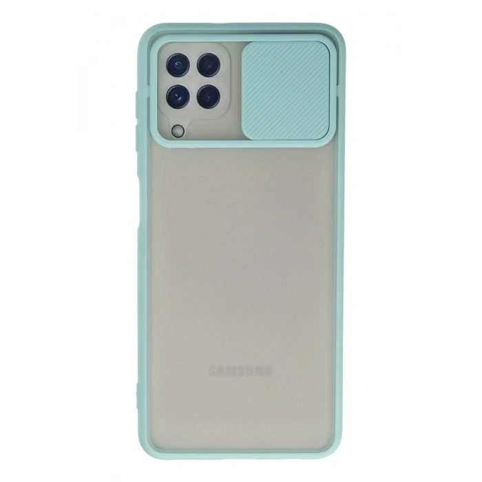 Mey İthalat®  Samsung Galaxy A22 Kılıf Palm Buzlu Kamera Sürgülü Silikon - Turkuaz