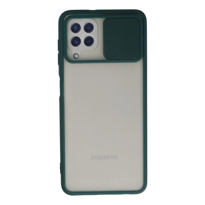 Mey İthalat®  Samsung Galaxy A22 Kılıf Palm Buzlu Kamera Sürgülü Silikon - Yeşil