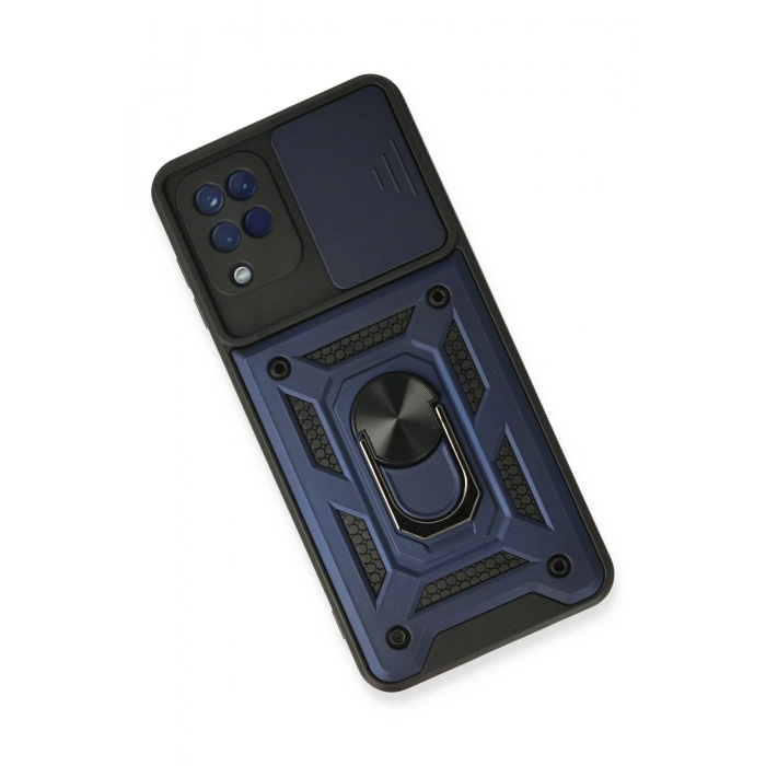 Mey İthalat®  Samsung Galaxy A22 Kılıf Pars Lens Yüzüklü Silikon - Lacivert