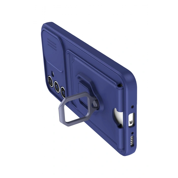 Mey İthalat®  Samsung Galaxy A25 5G Kılıf Zuma Kartvizitli Yüzüklü Silikon - Lacivert