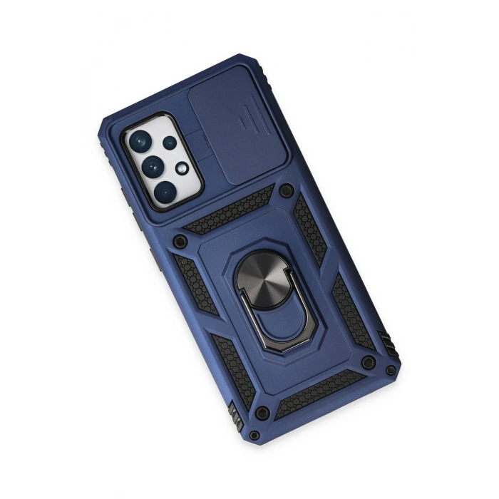 Mey İthalat®  Samsung Galaxy A52 Kılıf Pars Lens Yüzüklü Silikon - Lacivert