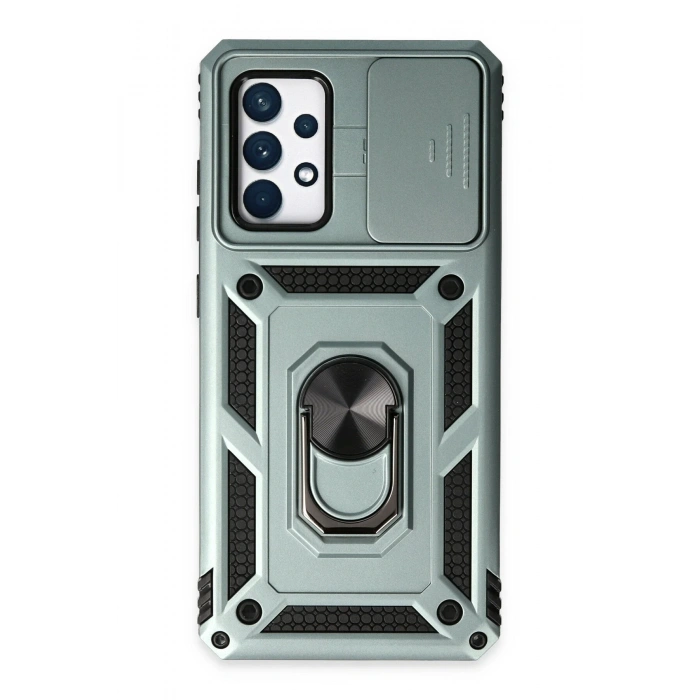 Mey İthalat®  Samsung Galaxy A52 Kılıf Pars Lens Yüzüklü Silikon - Yeşil
