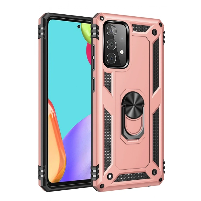Mey İthalat®  Samsung Galaxy A52 Kılıf Sofya Yüzüklü Silikon Kapak - Rose