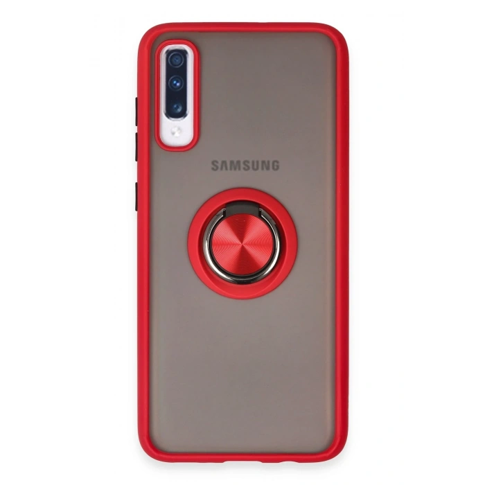 Mey İthalat®  Samsung Galaxy A70 Kılıf Montreal Yüzüklü Silikon Kapak - Kırmızı