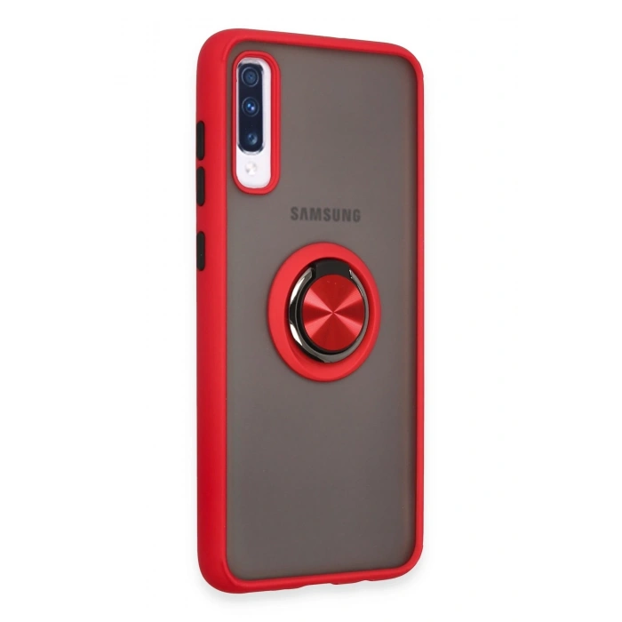 Mey İthalat®  Samsung Galaxy A70 Kılıf Montreal Yüzüklü Silikon Kapak - Kırmızı