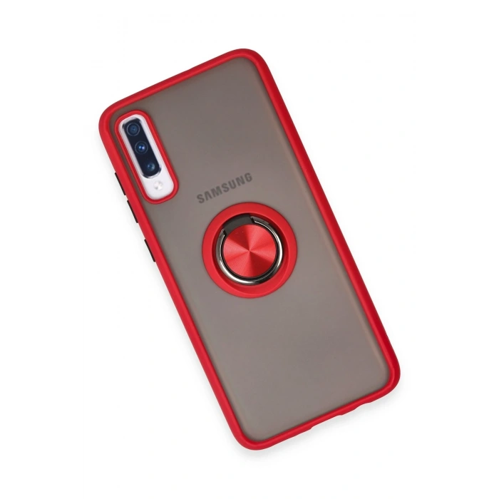 Mey İthalat®  Samsung Galaxy A70 Kılıf Montreal Yüzüklü Silikon Kapak - Kırmızı