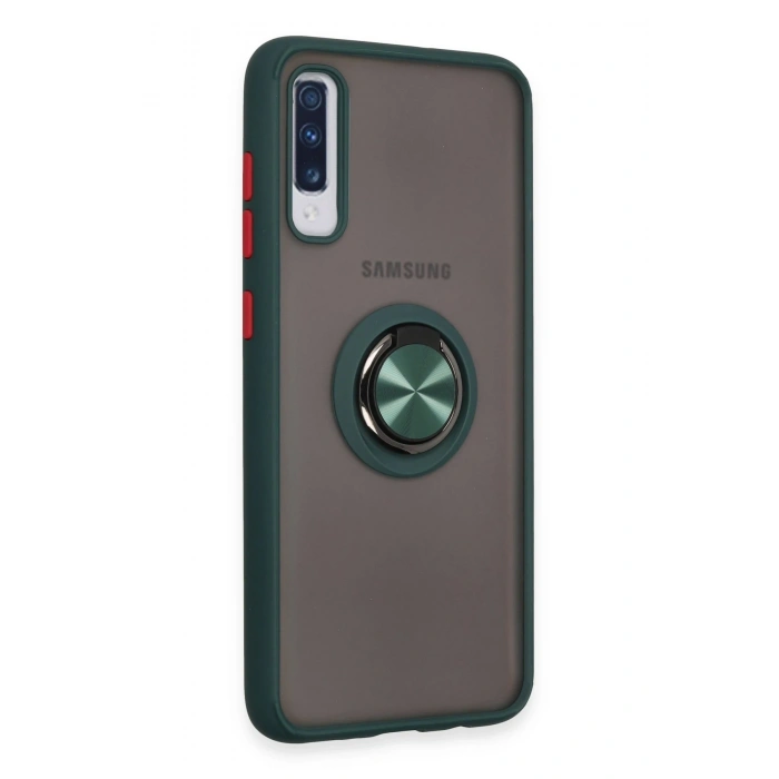 Mey İthalat®  Samsung Galaxy A70 Kılıf Montreal Yüzüklü Silikon Kapak - Yeşil