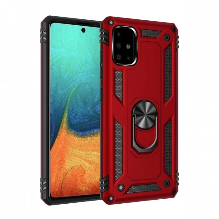 Mey İthalat®  Samsung Galaxy A71 Kılıf Sofya Yüzüklü Silikon Kapak - Kırmızı