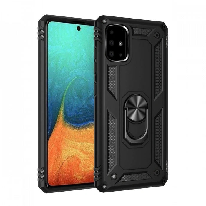 Mey İthalat®  Samsung Galaxy A71 Kılıf Sofya Yüzüklü Silikon Kapak - Siyah