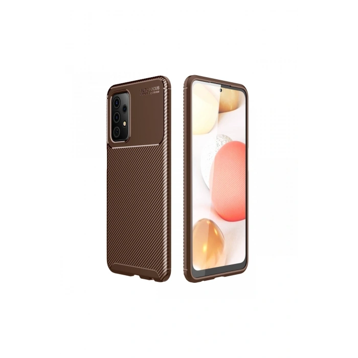 Mey İthalat®  Samsung Galaxy A72 Kılıf Auto Focus Karbon Kapak - Kahverengi