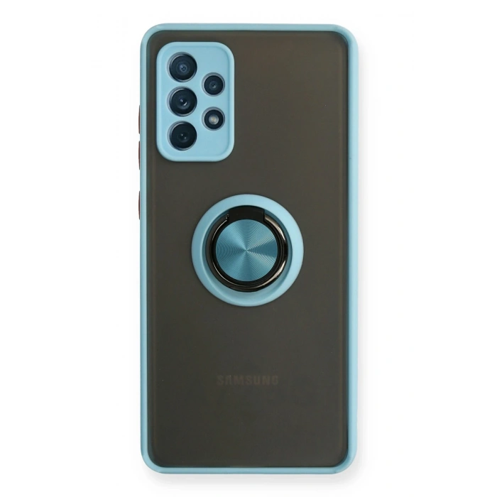 Mey İthalat®  Samsung Galaxy A72 Kılıf Montreal Yüzüklü Silikon Kapak - Buz Mavi