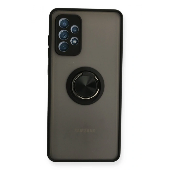Mey İthalat®  Samsung Galaxy A72 Kılıf Montreal Yüzüklü Silikon Kapak - Siyah