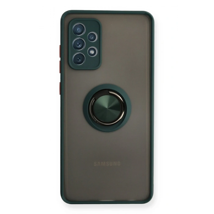 Mey İthalat®  Samsung Galaxy A72 Kılıf Montreal Yüzüklü Silikon Kapak - Yeşil