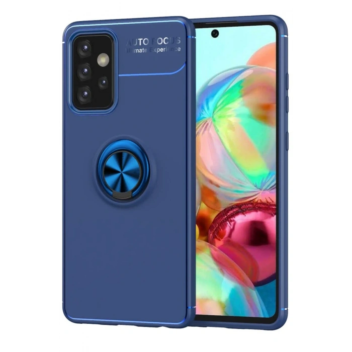 Mey İthalat®  Samsung Galaxy A72 Kılıf Range Yüzüklü Silikon - Mavi