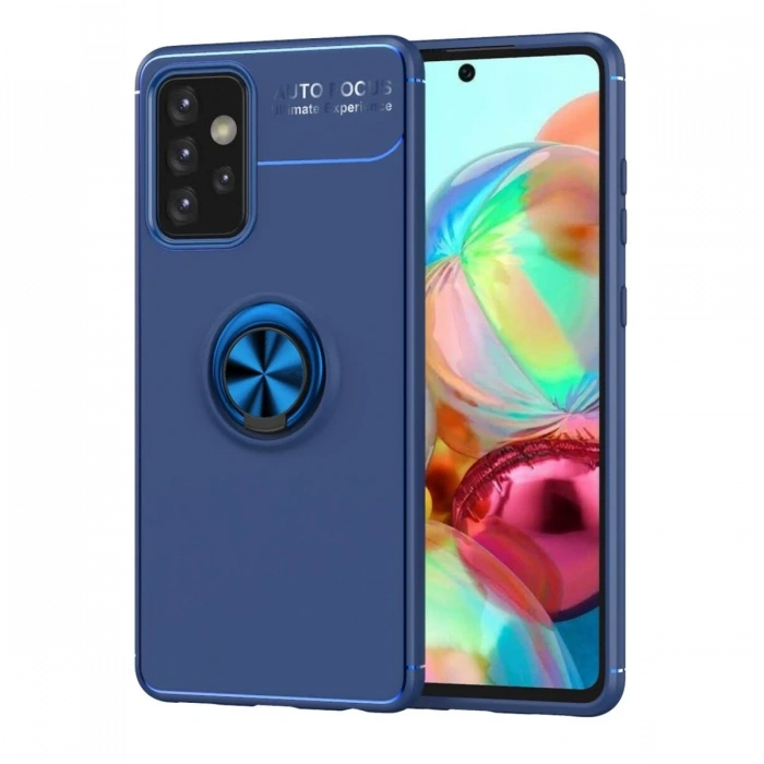 Mey İthalat®  Samsung Galaxy A72 Kılıf Range Yüzüklü Silikon - Mavi