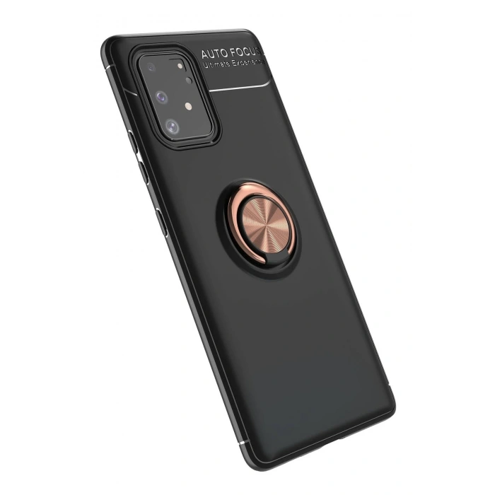 Mey İthalat®  Samsung Galaxy A91 / S10 Lite Kılıf Range Yüzüklü Silikon - Siyah-Gold