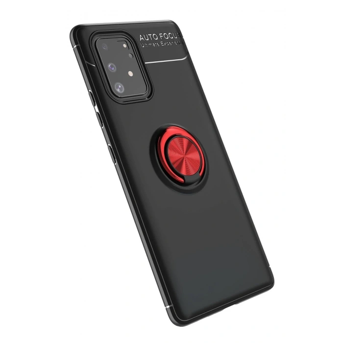 Mey İthalat®  Samsung Galaxy A91 / S10 Lite Kılıf Range Yüzüklü Silikon - Siyah-Kırmızı