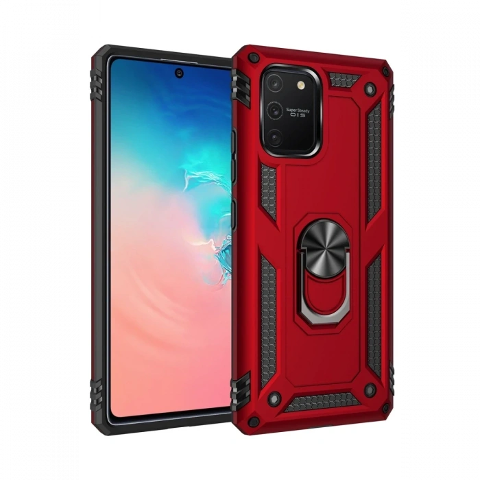 Mey İthalat®  Samsung Galaxy A91 / S10 Lite Kılıf Sofya Yüzüklü Silikon Kapak - Kırmızı