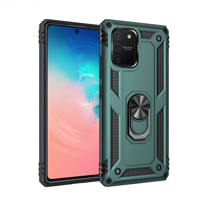 Mey İthalat®  Samsung Galaxy A91 / S10 Lite Kılıf Sofya Yüzüklü Silikon Kapak - Yeşil